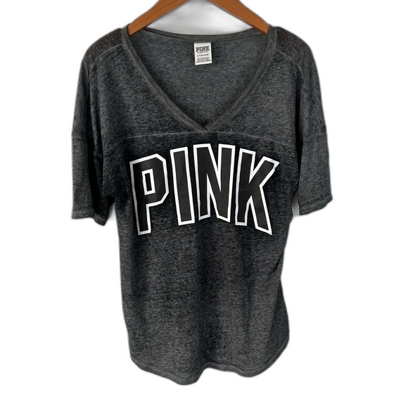 PINK Victoria's Secret Grey Burnout V-Neck Tee Size Small - Picture 1 of 14